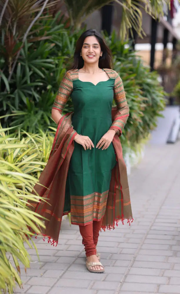 Meera Cotton Salwar - Dark Green and Manthalir salwar