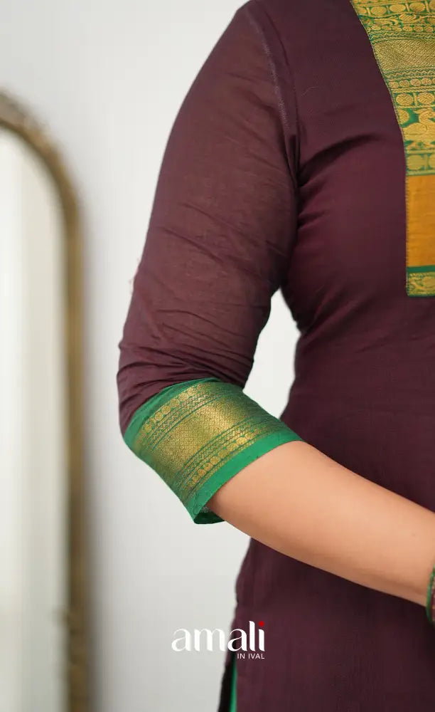 Meera Chettinad Cotton Salwar - Dark Maroon and deep Green - salwar
