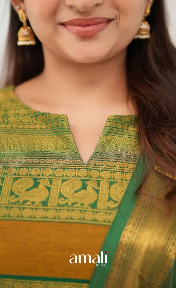 Meera Chettinad Cotton Salwar - Dark Maroon and deep Green - salwar