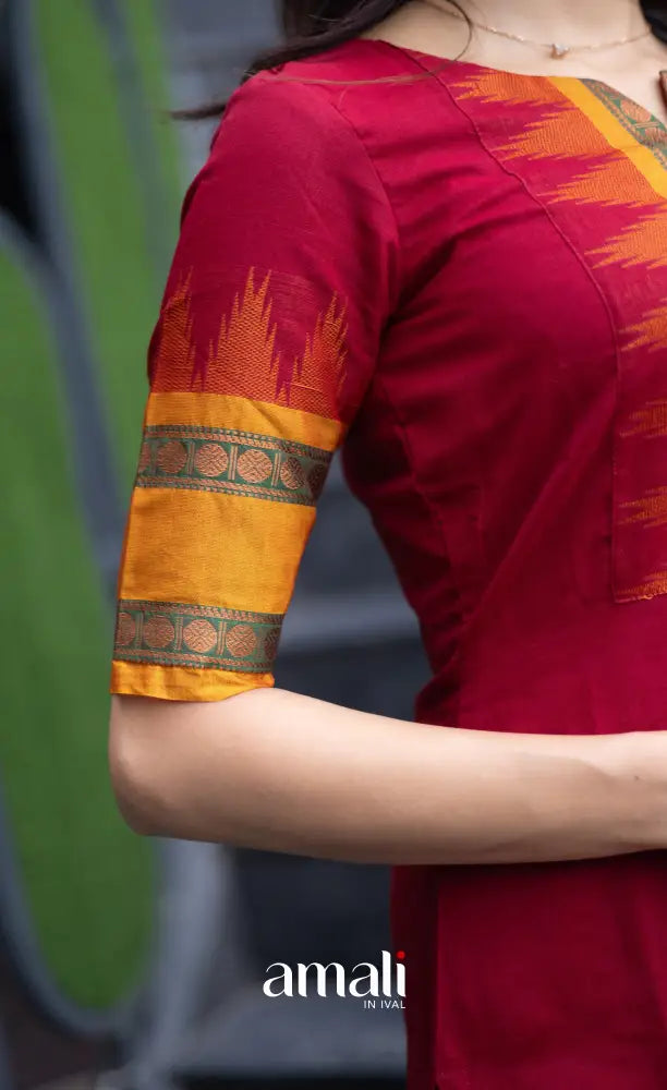 Meera Chettinad Cotton Salwar - dark Red and Mustard salwar