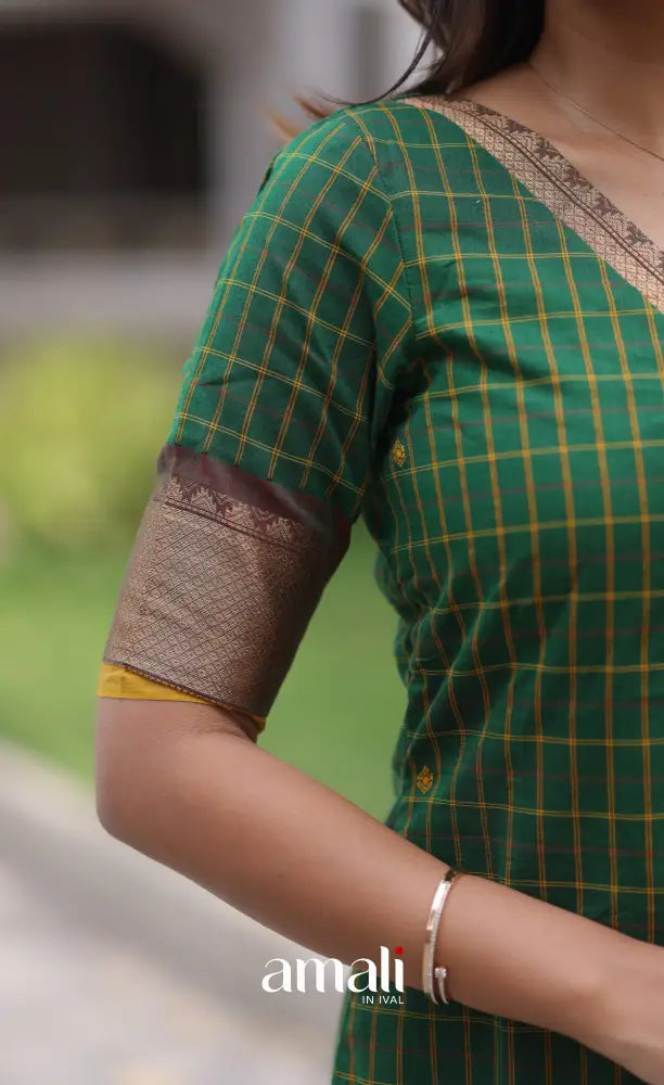 Meera Chettinad Cotton Salwar - Deep Green and Mustard salwar