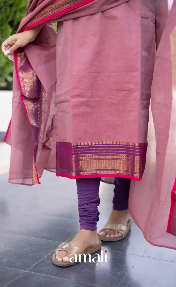 Meera Chettinad Cotton Salwar - Dusky Pink and Purple salwar