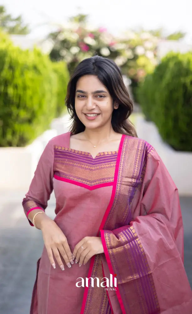 Meera Chettinad Cotton Salwar - Dusky Pink and Purple salwar