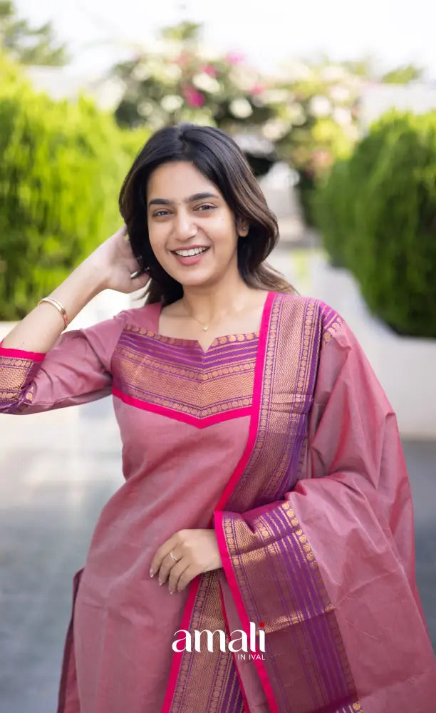 Meera Chettinad Cotton Salwar - Dusky Pink and Purple salwar