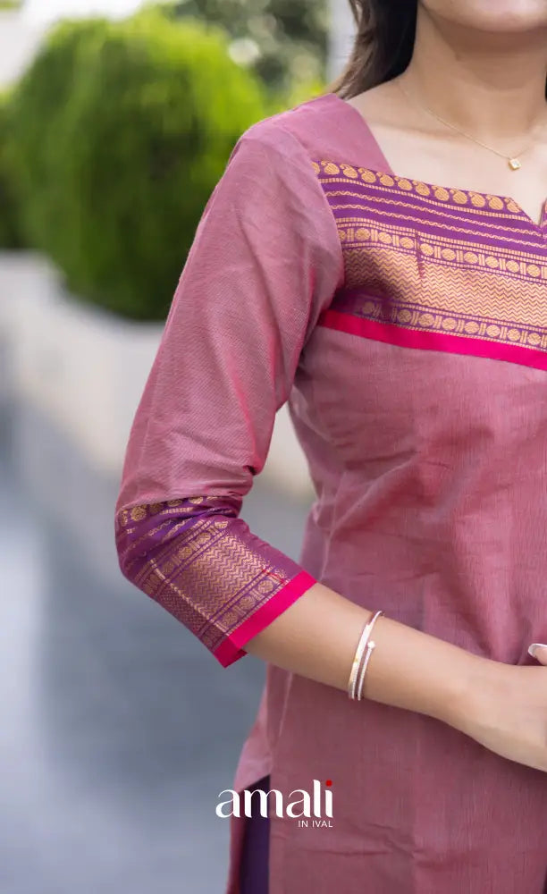 Meera Chettinad Cotton Salwar - Dusky Pink and Purple salwar