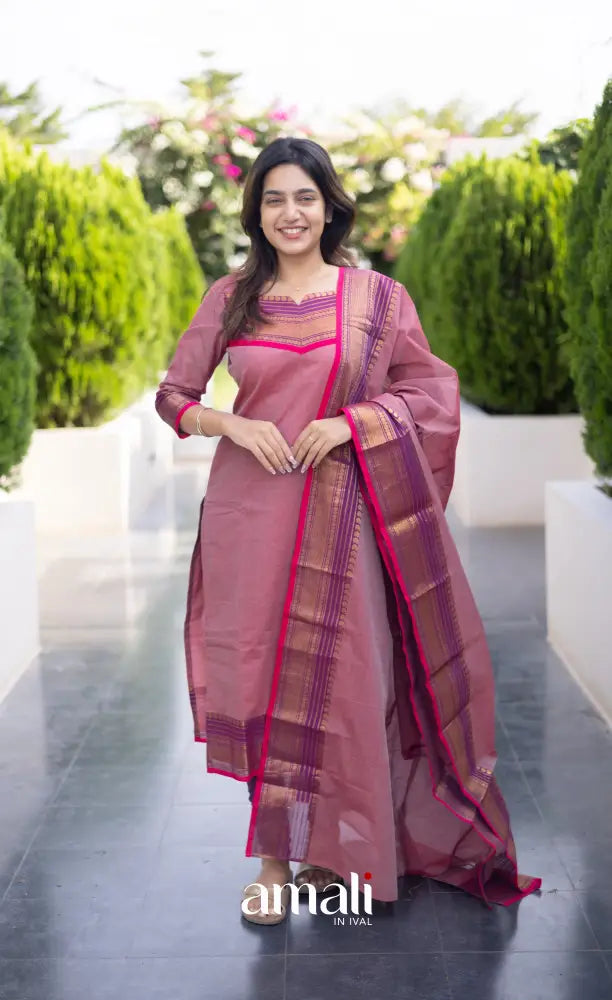 Meera Chettinad Cotton Salwar - Dusky Pink and Purple salwar
