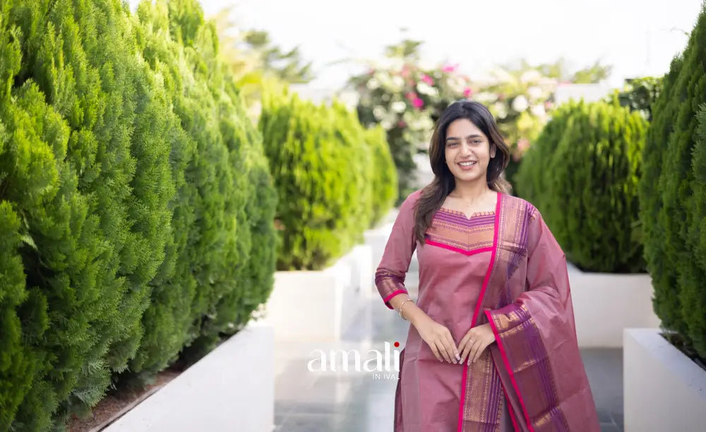 Meera Chettinad Cotton Salwar - Dusky Pink and Purple salwar