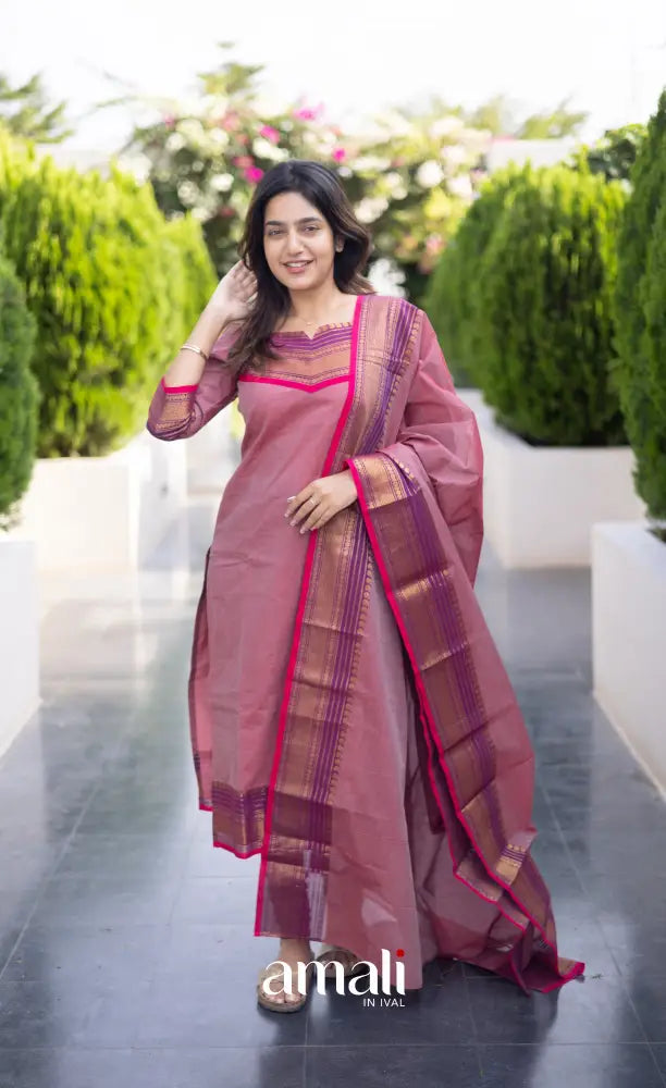 Meera Chettinad Cotton Salwar - Dusky Pink and Purple salwar