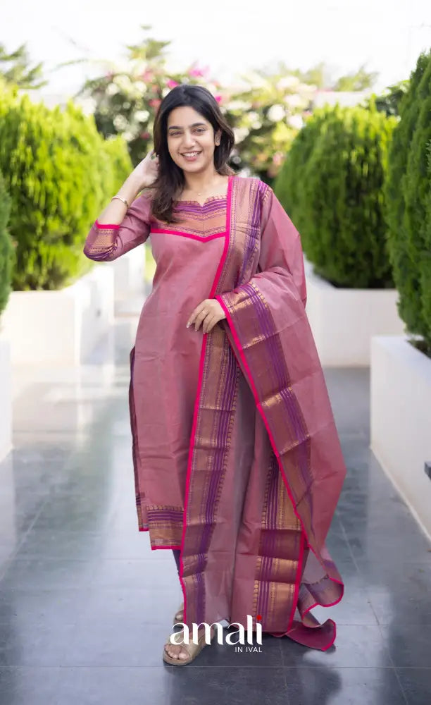 Meera Chettinad Cotton Salwar - Dusky Pink and Purple salwar