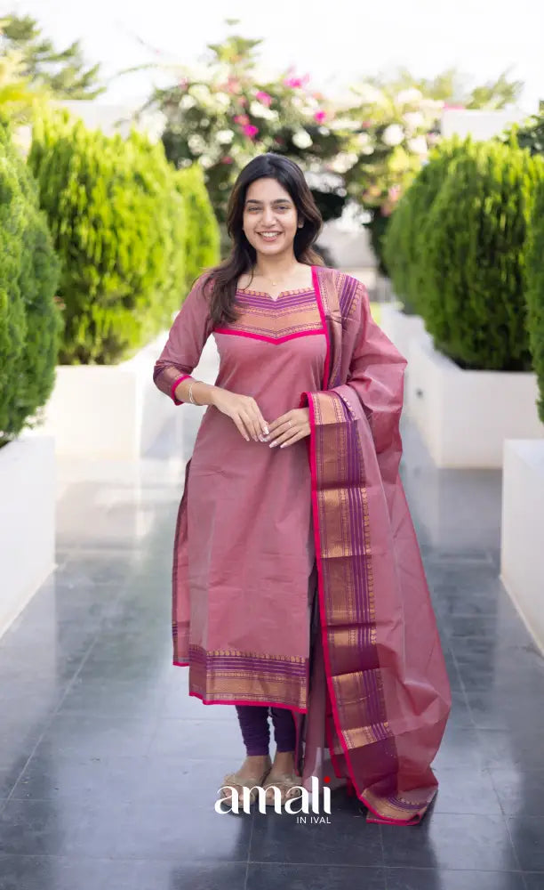 Meera Chettinad Cotton Salwar - Dusky Pink and Purple salwar