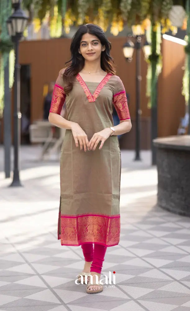 Meera Chettinad Cotton Salwar - Greenish grey and Pink salwar