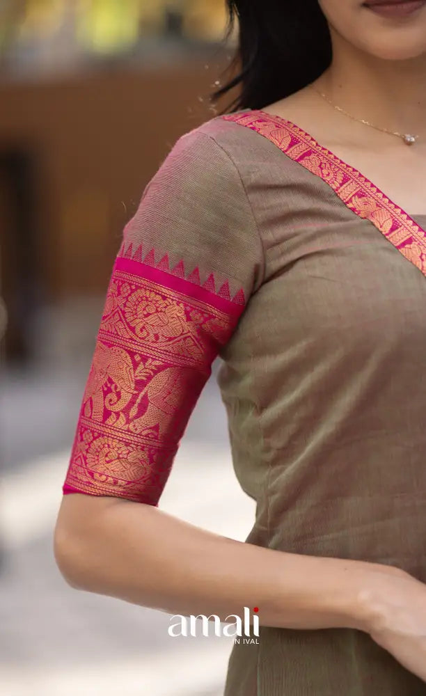 Meera Chettinad Cotton Salwar - Greenish grey and Pink salwar