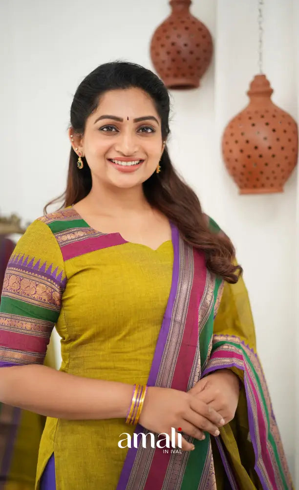 Meera Chettinad Cotton Salwar - Henna Green - salwar