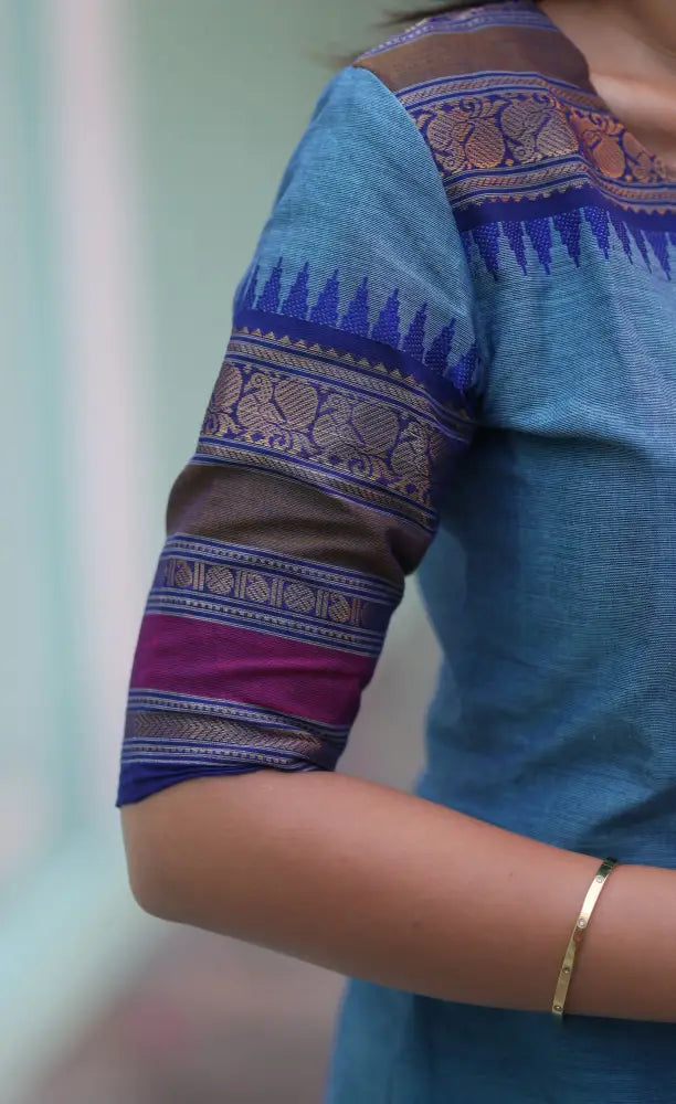 Meera Chettinad Cotton Salwar - Light Blue and Dark Blue salwar