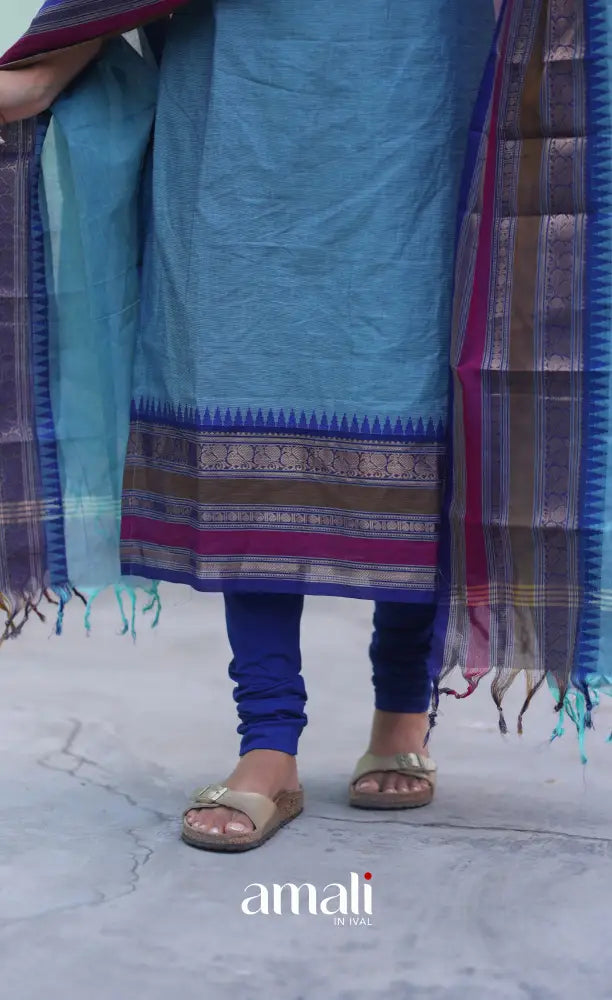 Meera Chettinad Cotton Salwar - Light Blue and Dark Blue salwar
