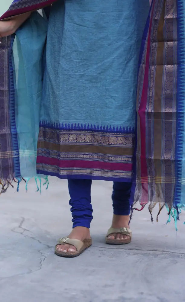 Meera Chettinad Cotton Salwar - Light Blue and Dark Blue salwar