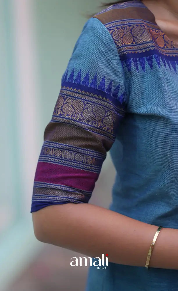 Meera Chettinad Cotton Salwar - Light Blue and Dark Blue salwar