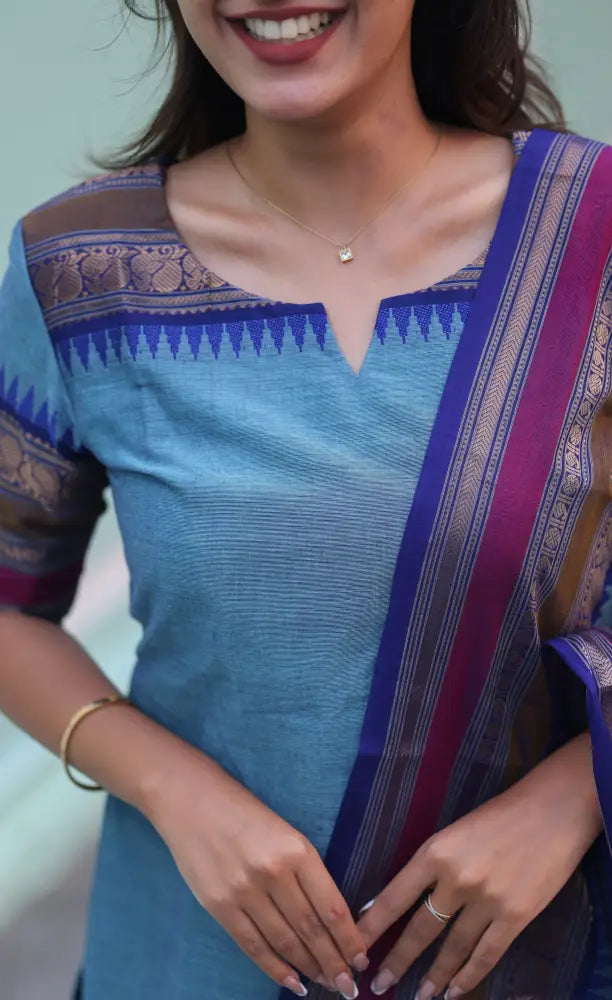 Meera Chettinad Cotton Salwar - Light Blue and Dark Blue salwar