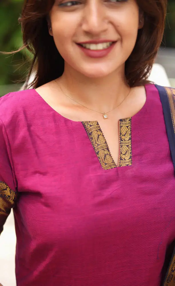 Meera Chettinad Cotton Salwar - Magenta Pink and Navy Blue salwar