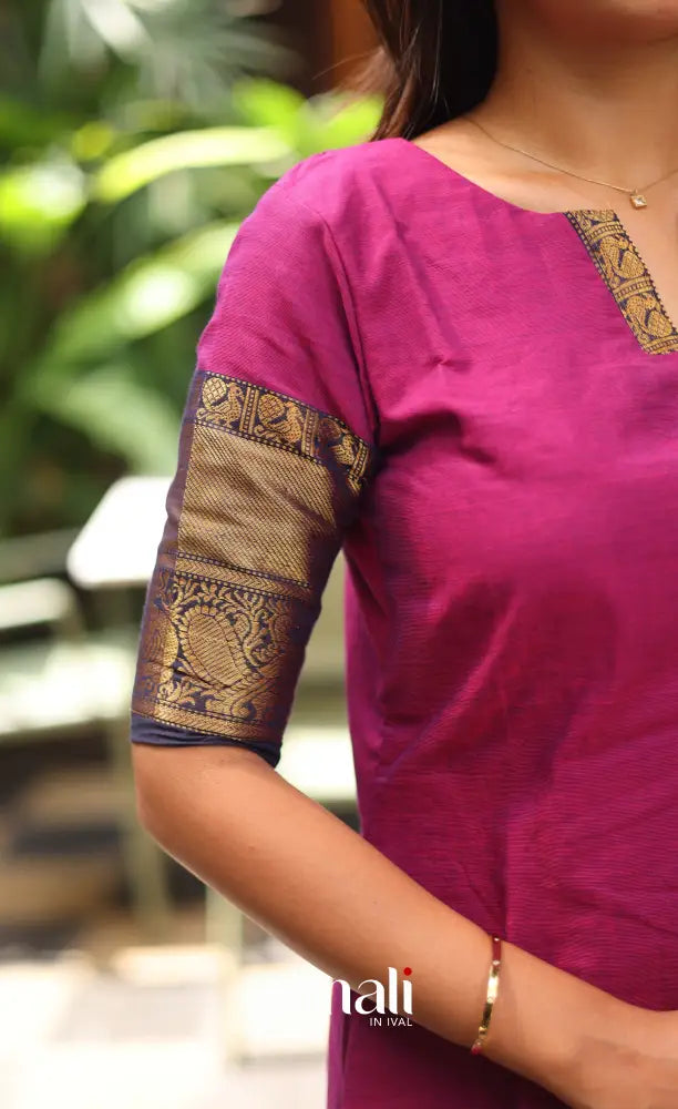 Meera Chettinad Cotton Salwar - Magenta Pink and Navy Blue salwar