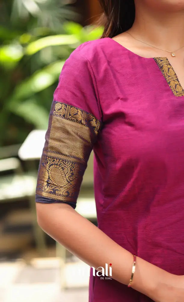 Meera Chettinad Cotton Salwar - Magenta Pink and Navy Blue salwar