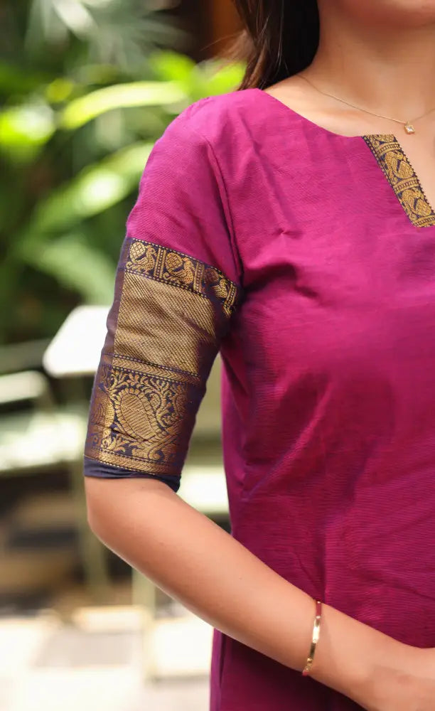 Meera Chettinad Cotton Salwar - Magenta Pink and Navy Blue salwar