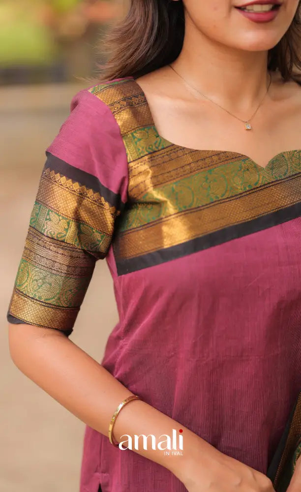 Meera Chettinad Cotton Salwar - Mauve and Black salwar