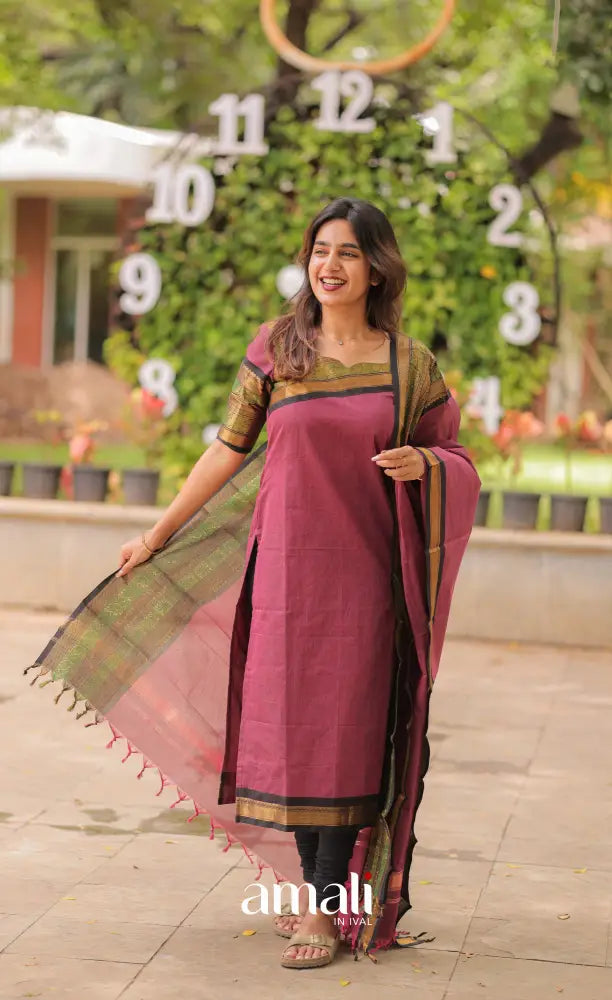 Meera Chettinad Cotton Salwar - Mauve and Black salwar