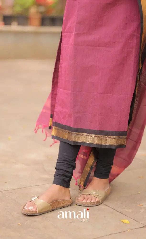 Meera Chettinad Cotton Salwar - Mauve and Black salwar