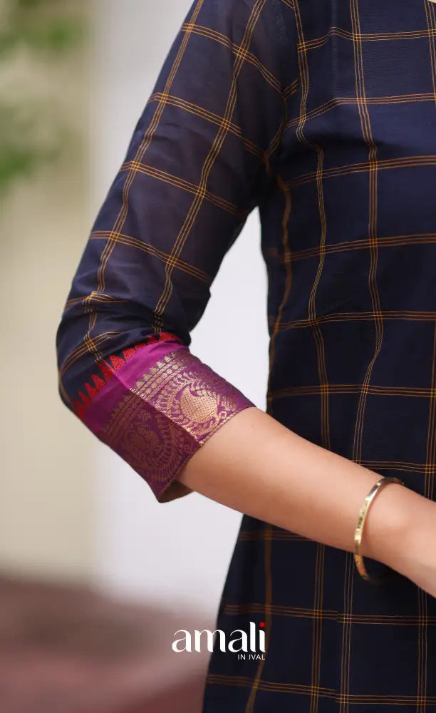 Meera Chettinad Cotton Salwar - Navy Blue and Mustard salwar