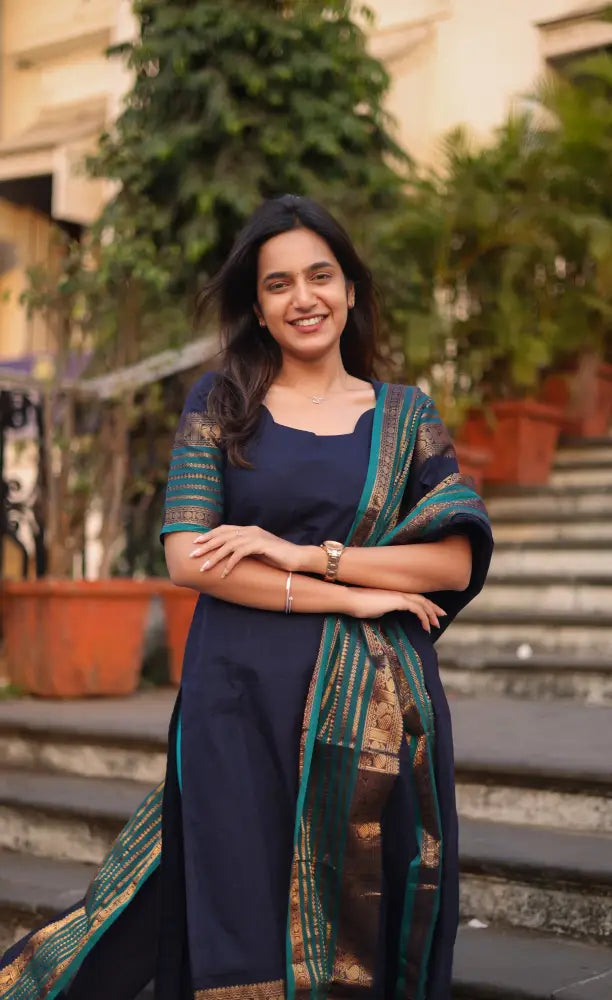 Meera Cotton Salwar - Navy Blue and Peacock Blue salwar