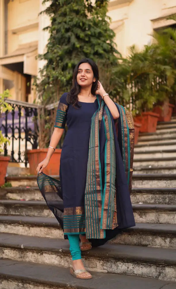 Meera Cotton Salwar - Navy Blue and Peacock Blue salwar