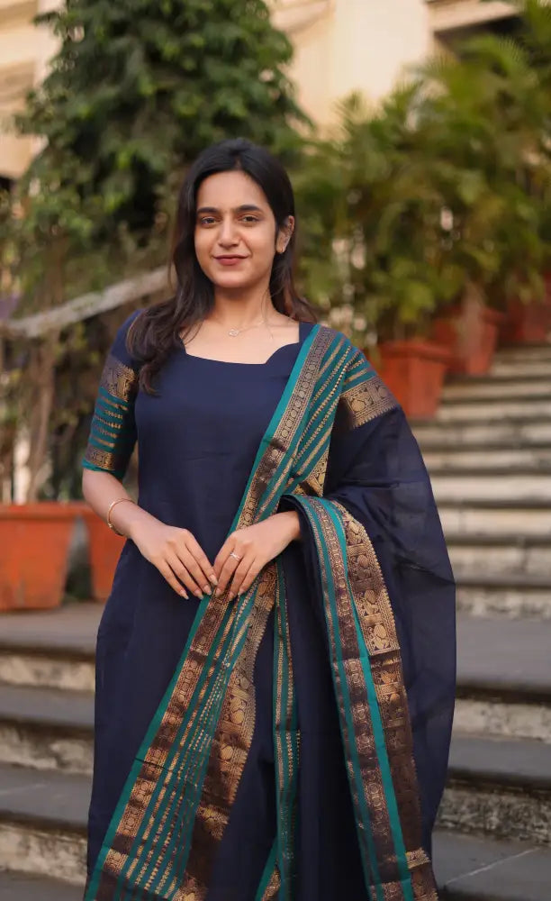 Meera Cotton Salwar - Navy Blue and Peacock Blue salwar