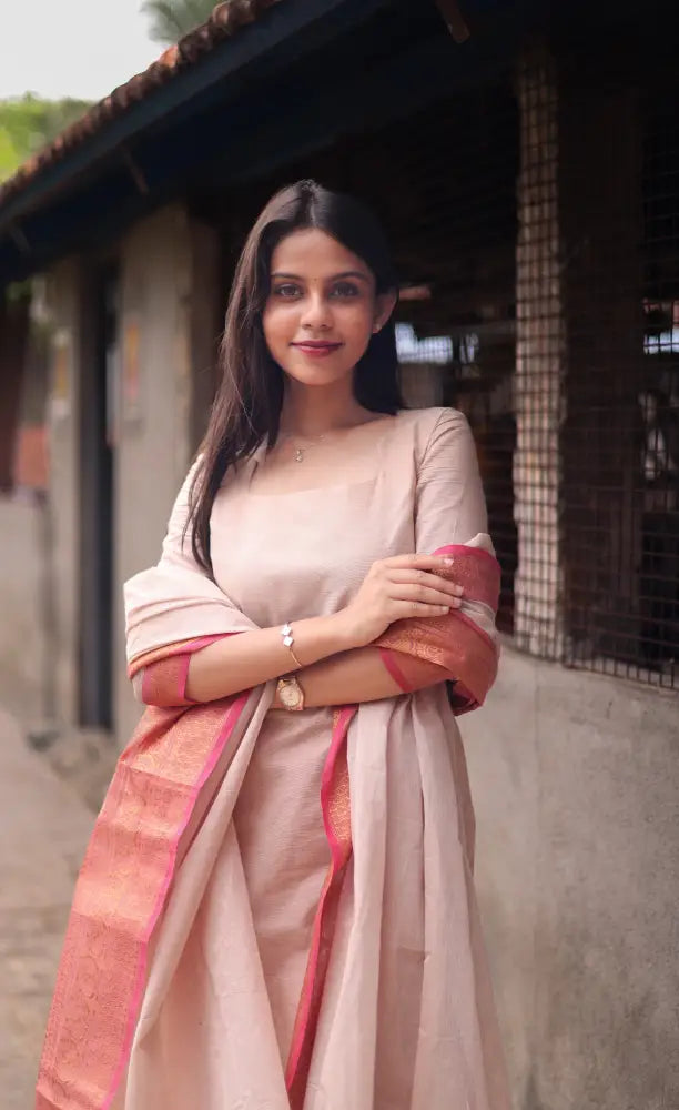 Meera Cotton Salwar - Off white and Orangish pink salwar