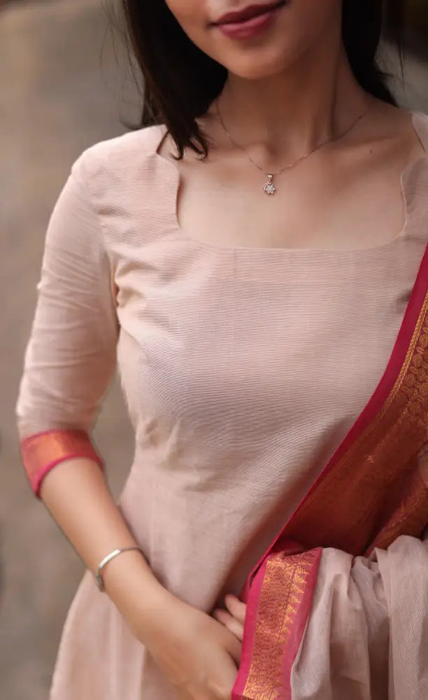 Meera Cotton Salwar - Off white and Orangish pink salwar