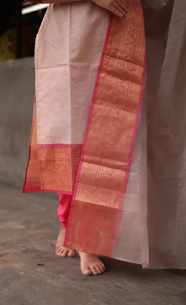 Meera Cotton Salwar - Off white and Orangish pink salwar