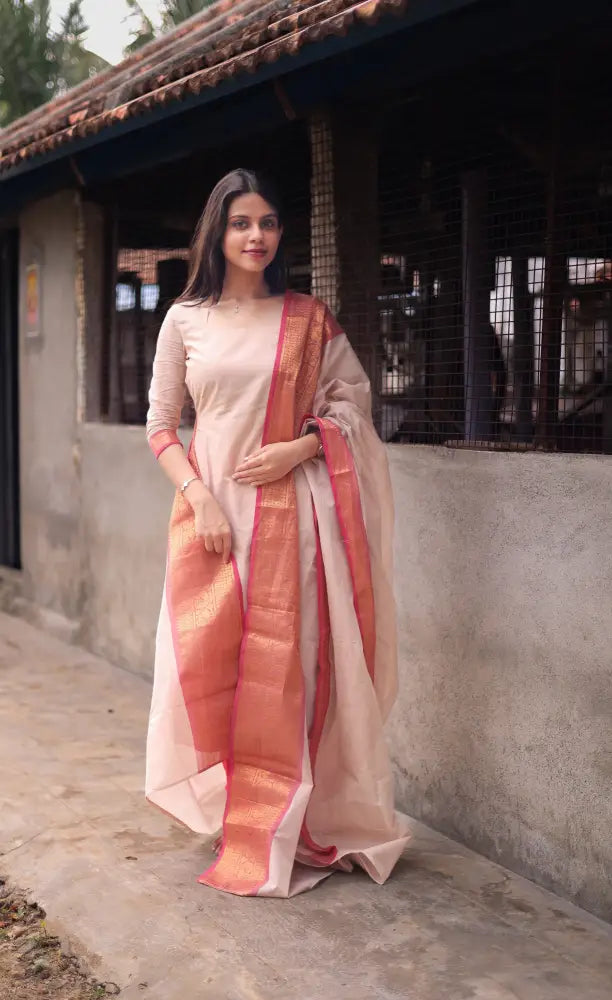 Meera Cotton Salwar - Off white and Orangish pink salwar