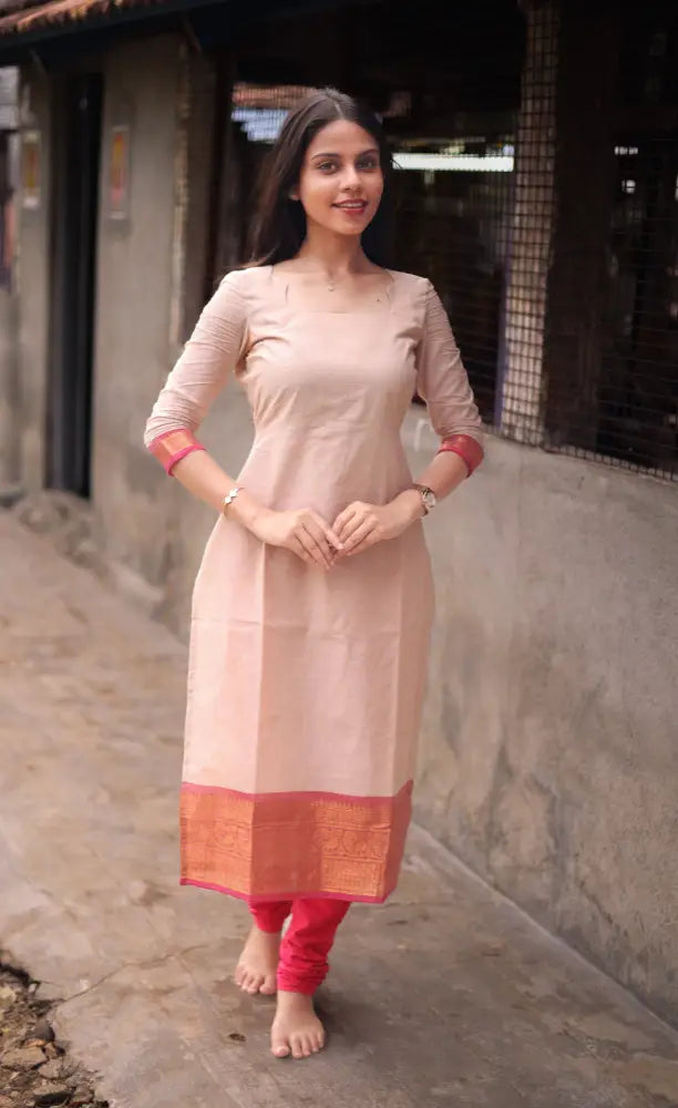 Meera Cotton Salwar - Off white and Orangish pink salwar