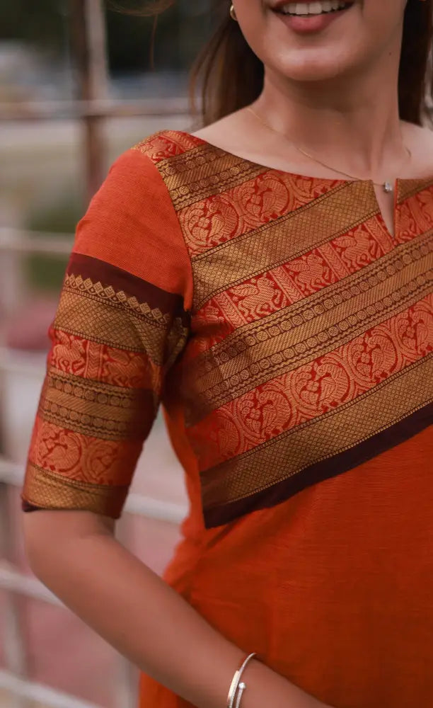 Meera Cotton Salwar - Orange and Brownish Maroon. salwar