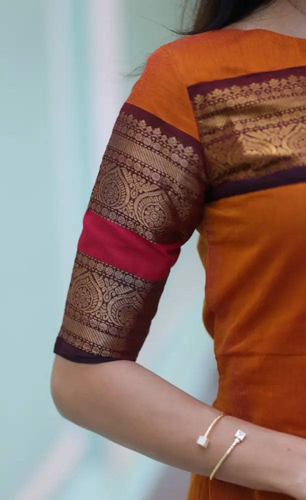 Meera Chettinad Cotton Salwar - Orange and dark Brown salwar
