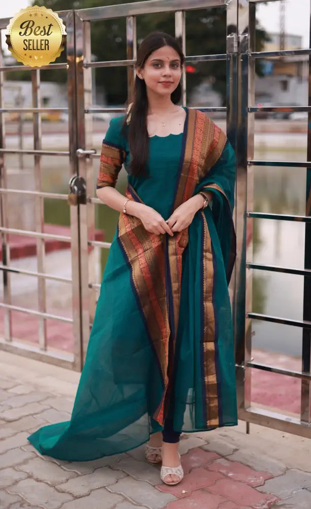 Meera Cotton Salwar - Peacock Blue and Navy Blue. salwar