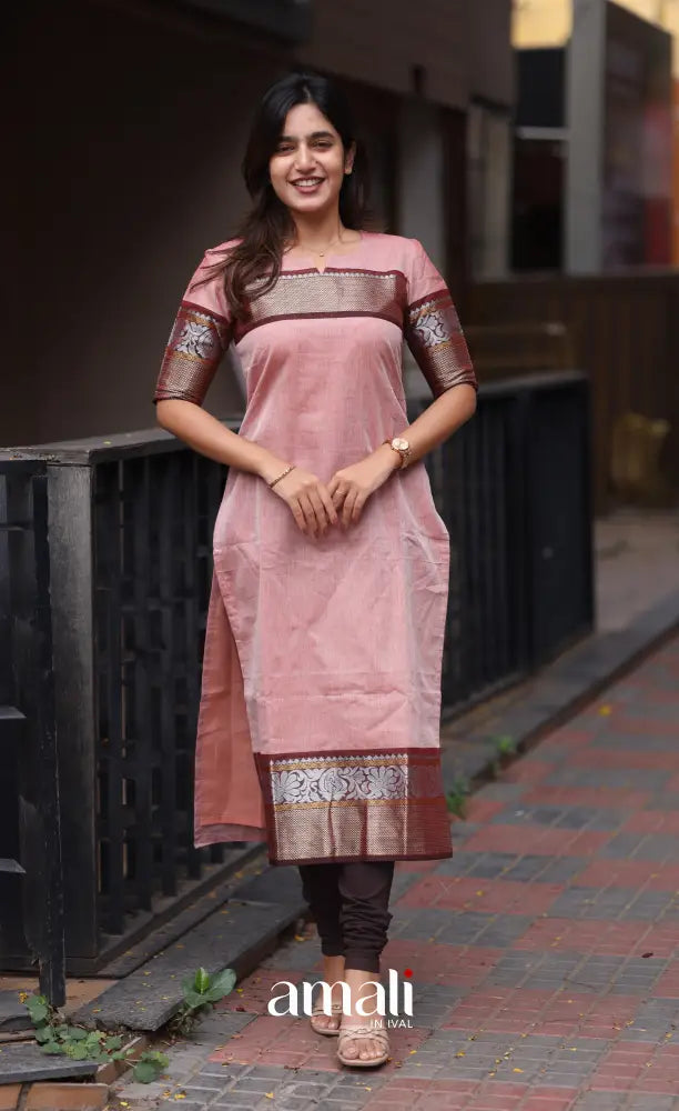 Meera Chettinad Cotton Salwar - Pink and Maroonish Brown salwar