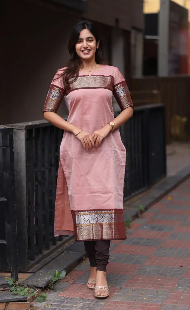 Meera Chettinad Cotton Salwar - Pink and Maroonish Brown salwar