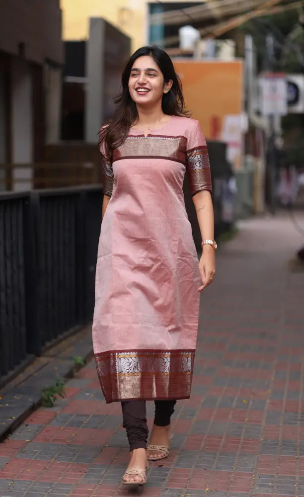 Meera Chettinad Cotton Salwar - Pink and Maroonish Brown salwar