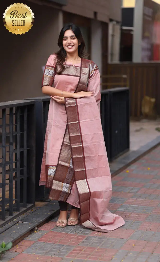 Meera Chettinad Cotton Salwar - Pink and Maroonish Brown salwar