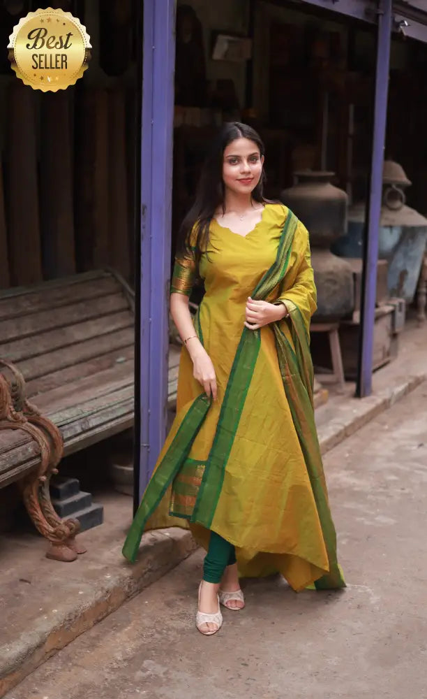 Meera Cotton Salwar - Two tone Henna Green and Dark Green salwar
