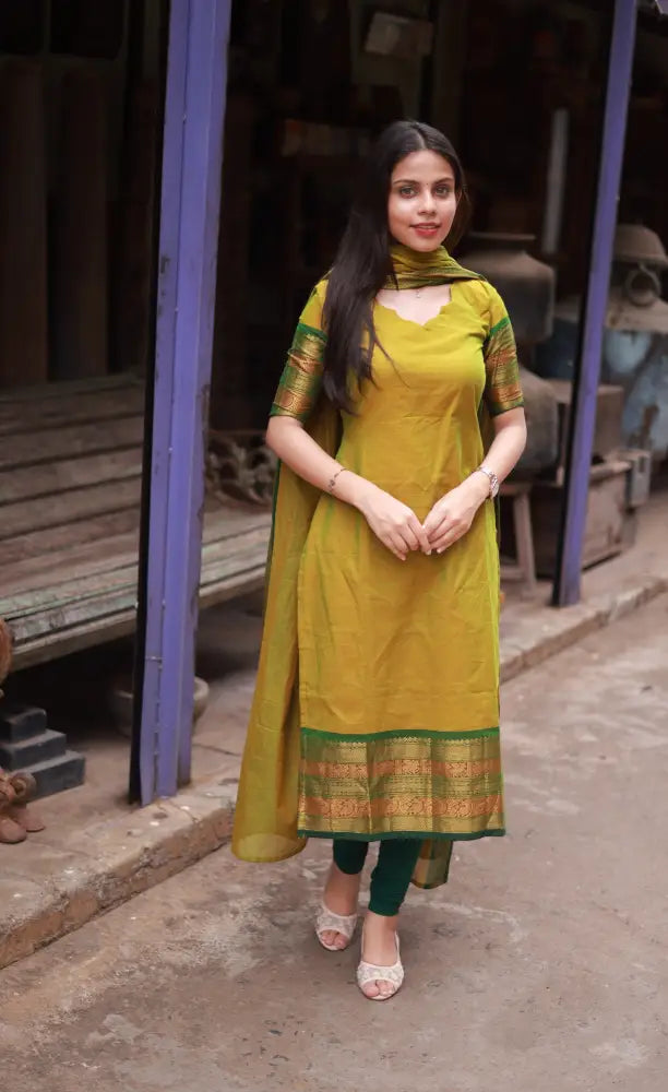 Meera Cotton Salwar - Two tone Henna Green and Dark Green salwar