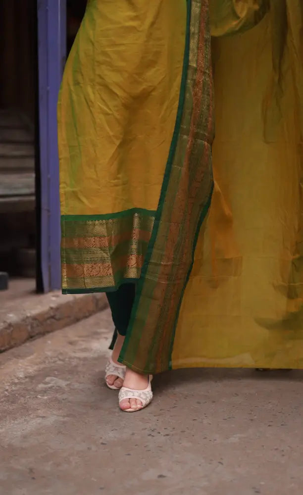 Meera Cotton Salwar - Two tone Henna Green and Dark Green salwar
