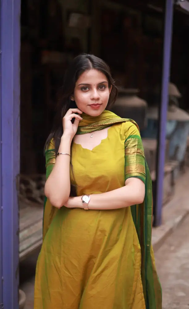 Meera Cotton Salwar - Two tone Henna Green and Dark Green salwar