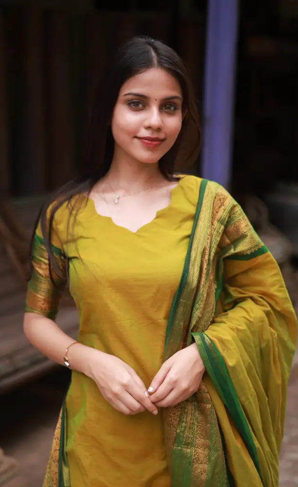 Meera Cotton Salwar - Two tone Henna Green and Dark Green salwar